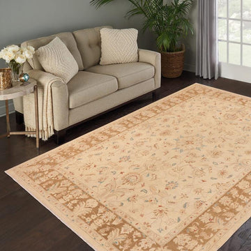 handmade Traditional Kafkaz Chobi Ziegler Beige Brown Hand Knotted RECTANGLE 100% WOOL area rug 10 x 14